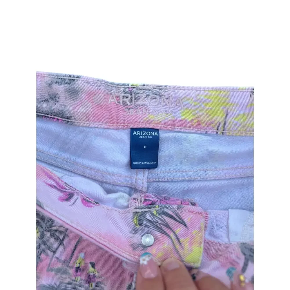 Arizona Jean Co Tropical Print Cutoff Denim Shorts Size 11